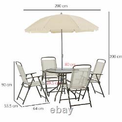 Outsunny 6PC Garden Dining Set Outdoor Furniture Folding Chairs Table Parasol