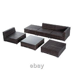 Outsunny 6PC Garden Rattan Furniture Set Patio Couch Sofa Wicker Table Footstool