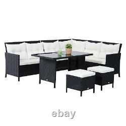 Outsunny 6PC Outdoor Rattan Sofa Dining Table Stool Lounger Garden Furniture Set