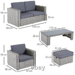 Outsunny 6pc Garden Furniture Set Rattan Sofa Outdoor Wicker Table Ottoman Stool