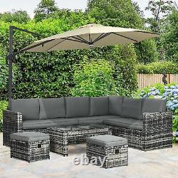 Outsunny 6pcs Garden Furniture Sofa Set, Rattan 3 Armchairs 2 Footstools Table