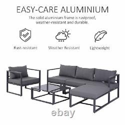 Outsunny 6pcs Garden Sectional Sofa Set Aluminum Frame Coffee Table Footstool