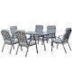 Outsunny 7 Pcs Garden Dining Set, Glass Table With Umbrella Hole & Cushion, Black