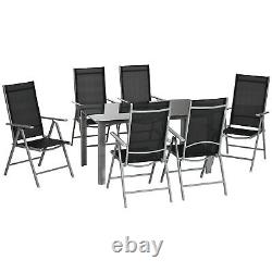 Outsunny 7 Piece Garden Dining Set, Outdoor Table and 6 Chair, Aluminium Frame