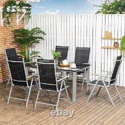 Outsunny 7 Piece Garden Dining Set, Outdoor Table and 6 Chair, Aluminium Frame