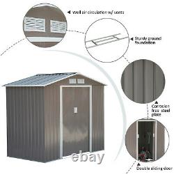 Outsunny 7 x 4FT Outdoor Storage Garden Shed with2 Door Galvanised Metal Grey