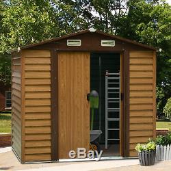Outsunny 8 x 6FT Metal Garden Shed Wood Effect Woodgrain Storage Unit Tool Box