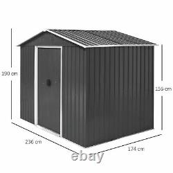 Outsunny 8 x 6ft Garden Roofed Metal Storage Shed with Ventilation & Doors, Grey