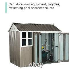 Outsunny 8x6 ft Corrugated Metal Garden Storage Shed with 2 Doors Sloped Roof Grey