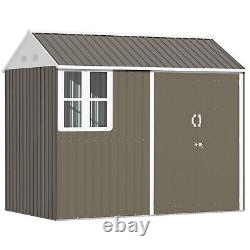 Outsunny 8x6ft Metal Garden Shed Outdoor Storage Shed with Doors Window, Grey