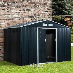 Outsunny 9 X 6FT Outdoor Storage Garden Shed Sliding Door Galvanised Dark Grey