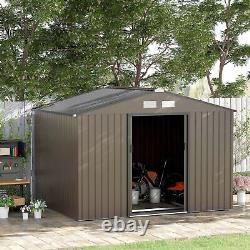 Outsunny 9 X 6FT Outdoor Storage Garden Shed Sliding Door Galvanised Metal Brown