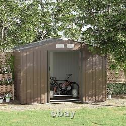 Outsunny 9 X 6FT Outdoor Storage Garden Shed Sliding Door Galvanised Metal Brown
