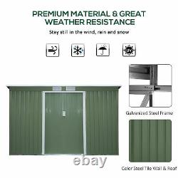Outsunny 9 x 4FT Outdoor Garden Storage Shed with 2 Door Galvanised Metal Green