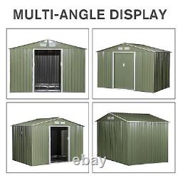 Outsunny 9X6FT Outdoor Storage Garden Shed with2 Door Galvanised Metal Light Green