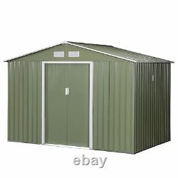 Outsunny 9X6FT Outdoor Storage Garden Shed with2 Door Galvanised Metal Light Green