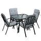 Outsunny Garden Dining Set, Glass Table With Umbrella Hole & Texteline Seats