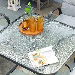 Outsunny Garden Dining Set, Glass Table with Umbrella Hole & Texteline Seats