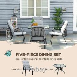 Outsunny Garden Dining Set, Glass Table with Umbrella Hole & Texteline Seats