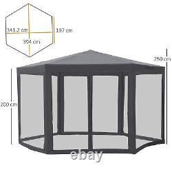 Outsunny Garden Hexagonal Gazebo Outdoor Canopy Patio Party Tent Grey