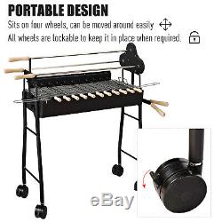 Outsunny Garden Outdoor Charcoal Trolley BBQ Barbecue Cooking Grill Powder Wheel