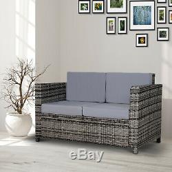 Outsunny Garden Rattan 2 Seater Sofa Chair All-Weather Wicker Weave Chair Grey