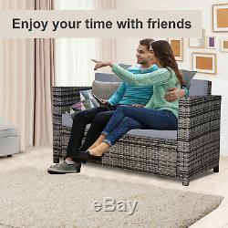 Outsunny Garden Rattan 2 Seater Sofa Chair All-Weather Wicker Weave Chair Grey