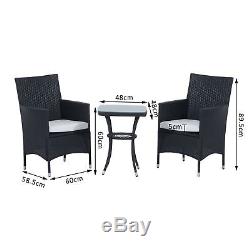 Outsunny Garden Rattan Furniture Bistro Set Chairs with Cushions Table Patio 3pcs