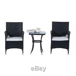 Outsunny Garden Rattan Furniture Bistro Set Chairs with Cushions Table Patio 3pcs