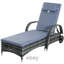 Outsunny Garden Rattan Sun Lounger Set Outdoor Day Bed Side Table Pool Recliner