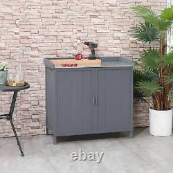 Outsunny Garden Storage Cabinet Potting Bench Table with Galvanized Top, Grey