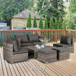 Outsunny Outdoor Rattan Garden Furniture 6 Seater Sofa & Coffee Table Set Grey