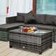 Outsunny Pe Wicker Rattan Garden Coffee Table With Glass Top Steel Frame Garden