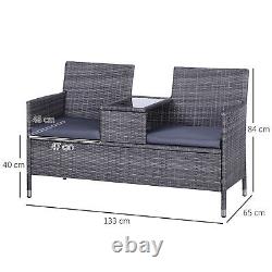 Outsunny Rattan Chair Garden Furniture Patio Companion Love Seat Table Grey