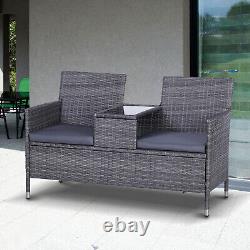 Outsunny Rattan Chair Garden Furniture Patio Companion Love Seat Table Grey