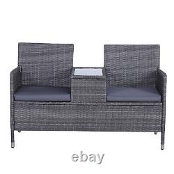 Outsunny Rattan Chair Garden Furniture Patio Companion Love Seat Table Grey