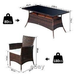Outsunny Rattan Dining Set Garden Patio Furniture 6 Chairs Table Wicker Brown