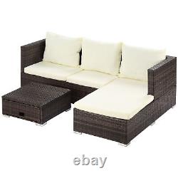 Outsunny Rattan Garden Sofa Set Storage Table Wicker Patio Lounger 4-Seater Brow