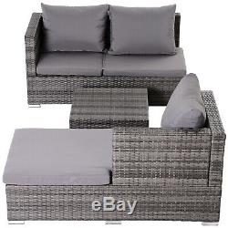 Outsunny Rattan Garden Sofa Set Storage Table Wicker Patio Lounger 4-Seater Grey