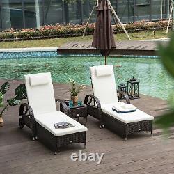 Outsunny Rattan Sun Lounger Side Table Day Bed Recliner Garden Chair with Wheels