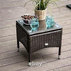 Outsunny Rattan Sun Lounger Side Table Day Bed Recliner Garden Chair with Wheels