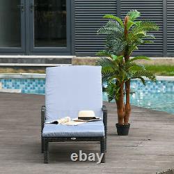 Outsunny Rattan Wicker Chaise Sun Lounger Garden with Adjustable Backrest & Wheels