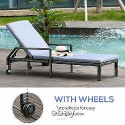 Outsunny Rattan Wicker Chaise Sun Lounger Garden with Adjustable Backrest & Wheels