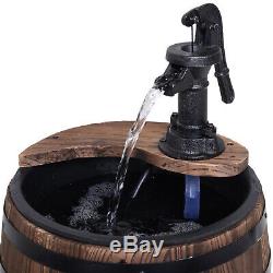 Outsunny Wood Barrel Pump Garden Fountain Water Feature Flower Planter Stand New