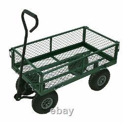 Oypla Garden Heavy Duty Garden Cart Metal Green Barrow Utility Trolley Home New