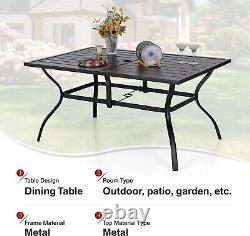 PHI VILLA Metal Garden Dining Table Outdoor Patio withUmbrella Hole for 6-8 Person