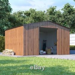 Partner Woodgrain Metal Garden Shed Heavy-Duty Galvanised Steel Apex Storage