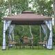 Party Tent Marquee Canopy Pavillion Mesh Sidewall Garden Steel Brown 3m X 3m