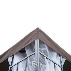 Party Tent Marquee Canopy Pavillion Mesh Sidewall Garden Steel Brown 3m x 3m