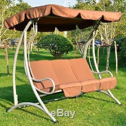 Patio Garden Swing Chair Metal Swinging Hammock Cushioned Bench Seat 3 Seater